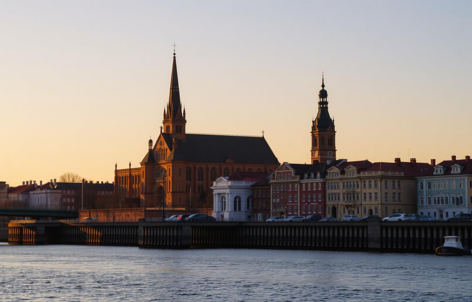 Kaliningrad Baltic cathedral at golden hour